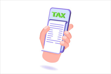 3d tax payment with mobile phone. 3d realistic vector illustration.