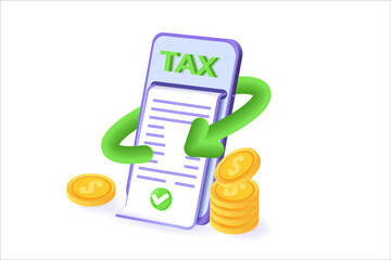 3d tax payment with mobile phone. 3d realistic vector illustration.