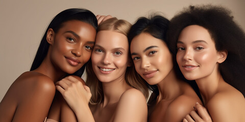 Multi ethnical group of women together. Diversity concept created with generative ai tools