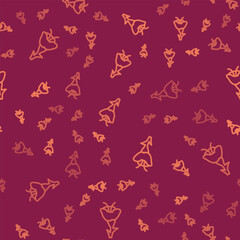 Brown line Flower icon isolated seamless pattern on red background. Vector