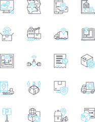 Package Delivery linear icons set. Parcel, Courier, Shipment, Delivery, Express, Logistics, Dispatch line vector and concept signs. Tracking,Shipping,Postage outline illustrations