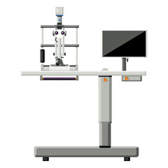 Medical equipment, Slit Lamp biomicroscope is the fundamental diagnostic tool for ocular examination. Ophthalmology diagnostics, in  ENT department in the hospital, vision correction concepts.