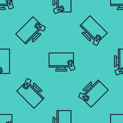 Black line Smart Tv icon isolated seamless pattern on green background. Television sign. Vector