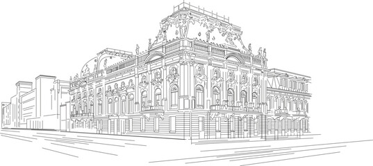 Poznanski Palace, Lodz, Poland, 
Pałac Poznańskiego, Łódź, vector art