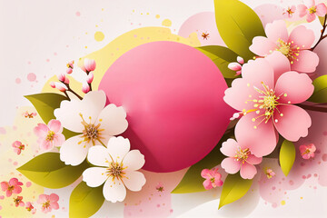 Spring sakura cherry blooming flowers bouquet. Isolated realistic pink petals, blossom, branches, leaves set. Design spring tree illustration Generative AI
