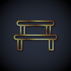 Gold line Sauna wood bench icon isolated on black background. Vector