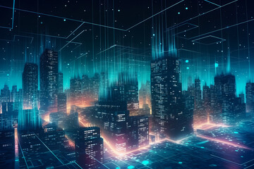 Obraz premium Experience the future of networking with Metaverse City Data clipart. This cyber-inspired design blends technology, futuristic aesthetics, and network-themed elements.