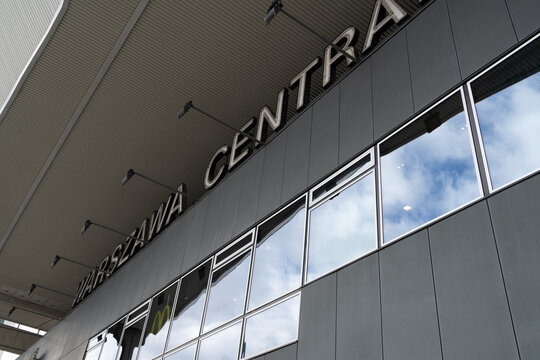 Warsaw Central main railway station. Warszawa Centralna or Dworzec Centralny building in downtown city centre district of Polish capital on March 24, 2023 in Warsaw, Poland.