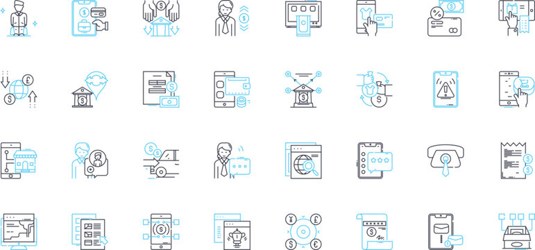 Internet economy linear icons set. E-commerce, Digitalization, Startup, Online, Marketplaces, Cryptocurrency, Blockchain line vector and concept signs. Crowdfunding,E-market,Gig economy outline
