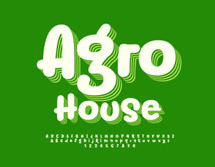 Vector bright emblem Agro House with set of creative Alphabet Letters, Numbers and Symbols. Handwritten 3D Font
