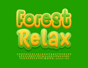 Vector eco Sign Forest Relax. Bright Creative Font. Funny Modern Alphabet Letters and Numbers set