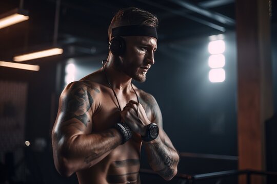 A Man With A Headband And A Watch On His Wrist Boxing Gym Sports Photography Fitness Coaching Generative AI