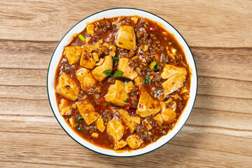 top view dish of homemade mapo tofu