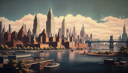 Fototapeta premium New York City skyline in year 1940 - Generative AI