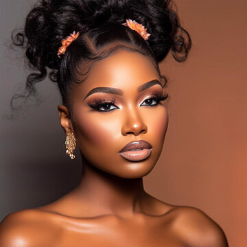 Beauty portrait photography African American Woman Hair Model Generative AI	 