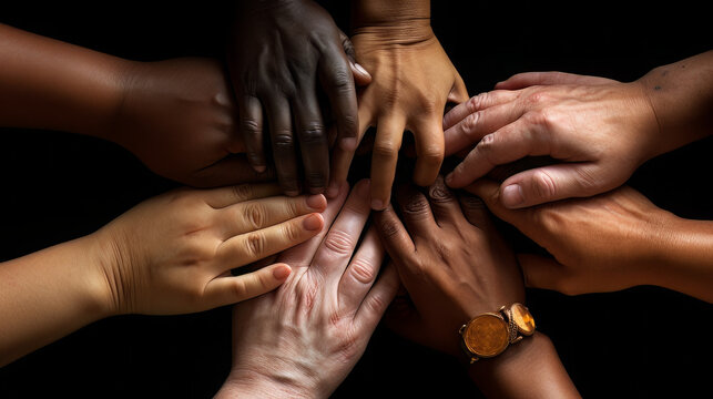An inspiring image of hands of different races and ages holding each other, symbolizing the power of unity and charity