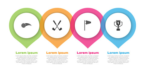 Set Golf ball, Crossed golf club, flag and Award cup with. Business infographic template. Vector
