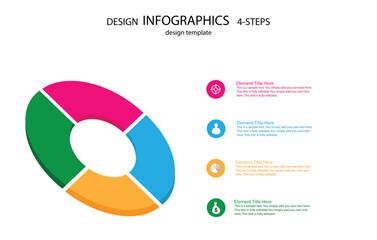 Circular corporate graphic elements. Business 4step process chart infographics with step gear circles