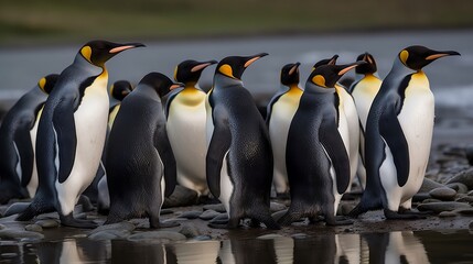 A group of penguin by the water. Created using generative AI.