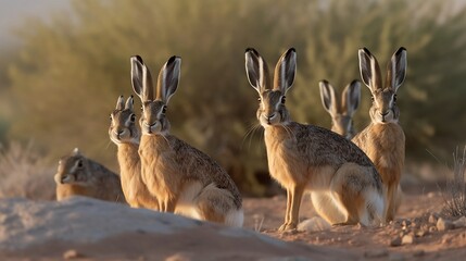 A group of black-tailed jackrabbit, natural geographic, Created using generative AI.