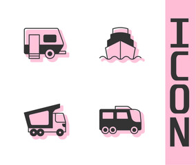 Set Bus, Rv Camping trailer, Delivery cargo truck and Cruise ship icon. Vector