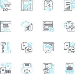 Digital safeguards linear icons set. Encryption, Firewall, Password, Malware, Cybersecurity, Privacy, Authentication line vector and concept signs. Antivirus,Biometrics,Firewall outline illustrations