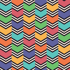 Staggered Rainbow Black and White Chevron Stripe Seamless Vector Repeat Pattern