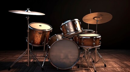 Fototapeta na wymiar Drums - A percussion instrument consisting of a set of drums and cymbals