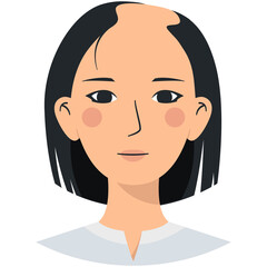 Bald woman, female alopecia and hair loss illustration in flat style png
