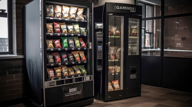gym's vending machine with protein bars and drinks