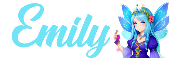 Emily -  blue color - girl name - little fairy and flowers - great for website, email, greeting, banner, postcard, card, logo, engraving, slide, tag, book, t-shirt, sweatshirt © roberta