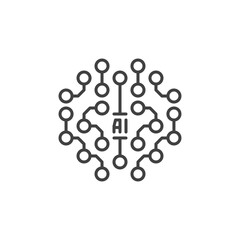 AI Circuits Brain vector Artificial Intelligence concept outline icon or symbol