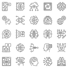 AI outline icons set - Artificial Intelligence concept vector line symbols