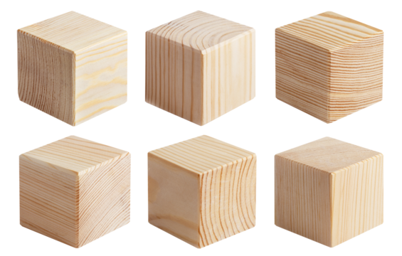 Collection of wooden cubes, cut out