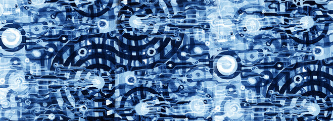 Hand draw digital painting abstract art panorama background colors texture design illustration..