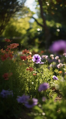 Obraz premium A peaceful garden blooming in spring colorful flow, Generative AI
