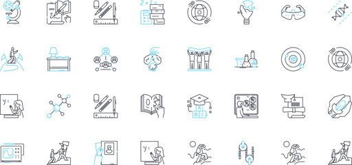 Online college linear icons set. E-learning, Distance education, Virtual classrooms, Web-based courses, Internet-based learning, Online lectures, Digital classrooms line vector and concept signs