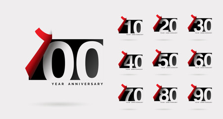 100th anniversary set 110 120 130 140 150 160 170 180 190 vector template. Design for birthday celebration, greeting card and invitation card.