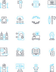 Archive linear icons set. Repository, Collection, Preservation, Storage, Catalog, Catalogue, Record line vector and concept signs. Library,Inventory,Vault outline illustrations
