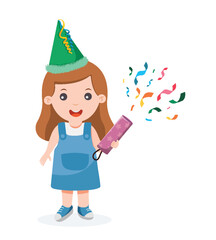 children with confetti popper celebrating a birthday party vector illustration
