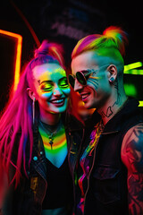 Fototapeta premium Colorful Joy: A Vibrant Collection of People Celebrating Life in Rainbow Hues, Enhanced by Generative AI Art, Including Children and Pets, Generative AI, Generativ, KI