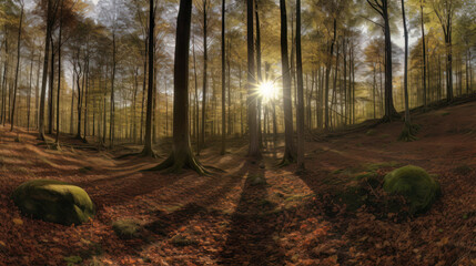 Wald Panorama mit Sonnenstrahlen