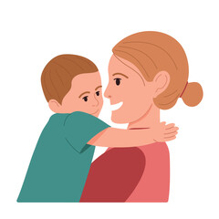 Happy Mother's day character design vector. Flat hand drawn style mom hugging daughter in her arm. Mother's day concept illustration design for decoration, greeting card, cover, print, banner