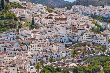 aerial view of picturesque white village of Frigiliana, Andalusia, Spain - obrazy, fototapety, plakaty