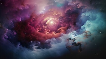 Fototapeta premium Beautiful space background. Nebula blast. Multicolored space clouds. Space backdrop. Science fiction backdrop. Fantastic cosmic wallpaper. Generative AI illustration.