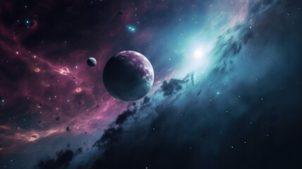 Fototapeta na wymiar Beautiful space background. Nebula blast. Multicolored space clouds. Space backdrop. Science fiction backdrop. Fantastic cosmic wallpaper. Generative AI illustration.