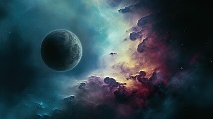 Obraz na płótnie Canvas Beautiful space background. Nebula blast. Multicolored space clouds. Space backdrop. Science fiction backdrop. Fantastic cosmic wallpaper. Generative AI illustration.
