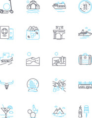 Island retreats linear icons set. Serenity, Seclusion, Paradise, Tranquility, Solitude, Relaxation, Escapism line vector and concept signs. Beaches,Tropic,Oasis outline illustrations