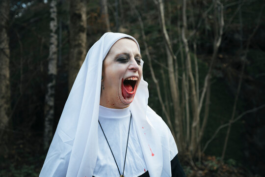 Woman dressed as nuns for Halloween
