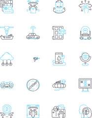 Robot courier linear icons set. Automation, Delivery, Efficiency, Innovation, Convenience, Future, Technology line vector and concept signs. Robot,Autonomous,Logistics outline illustrations